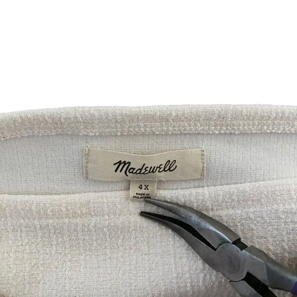 Madewell Women's 4X Plus‎ Size Crepe Square Neck Puff Sleeve Top Cream Read